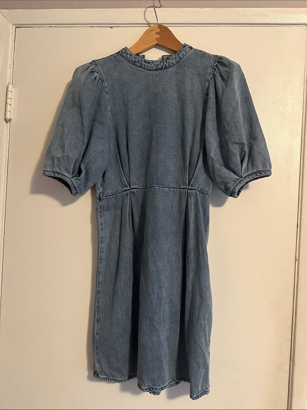 Vero Moda Light Blue Denim Mini Dress with Puff Sleeves
